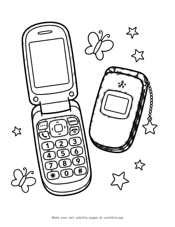 Y2K Flip Phones as black-and-white printable coloring art