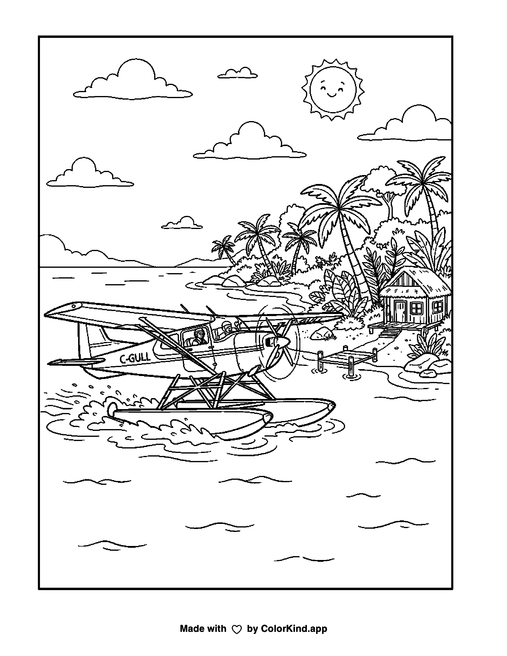 A print-ready ColorKind example for airplane coloring page ideas