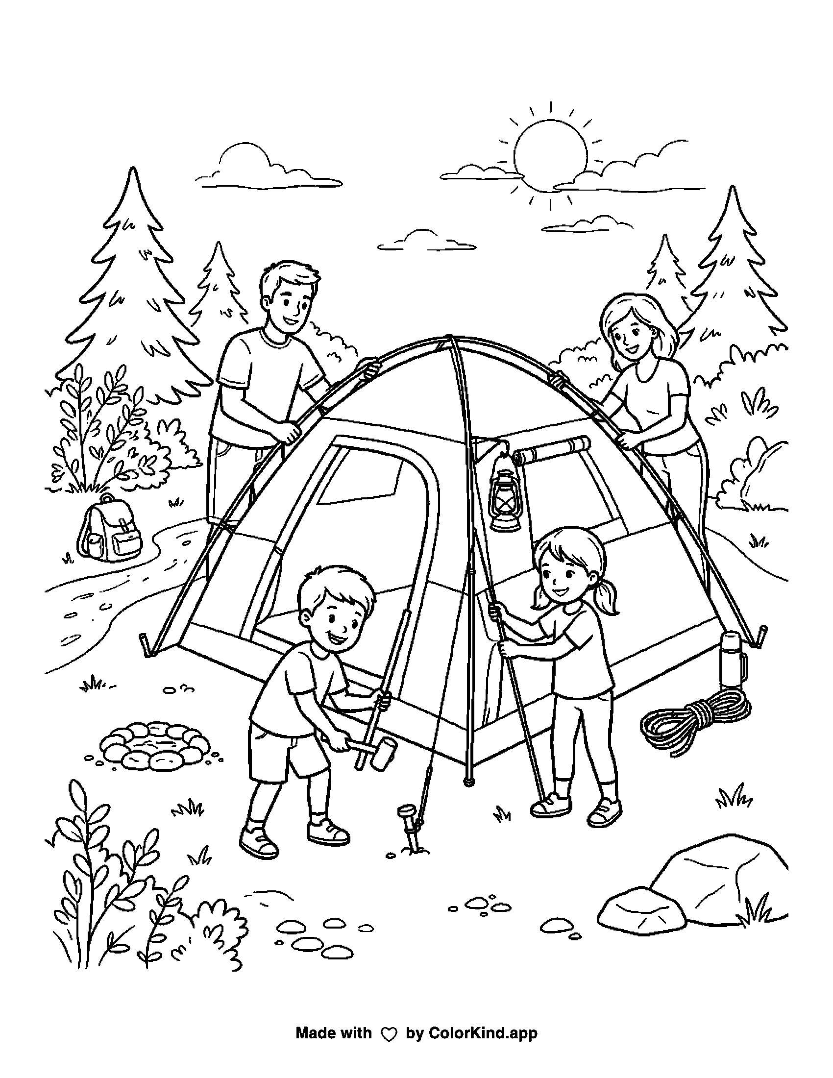 A print-ready ColorKind example for camping coloring page ideas