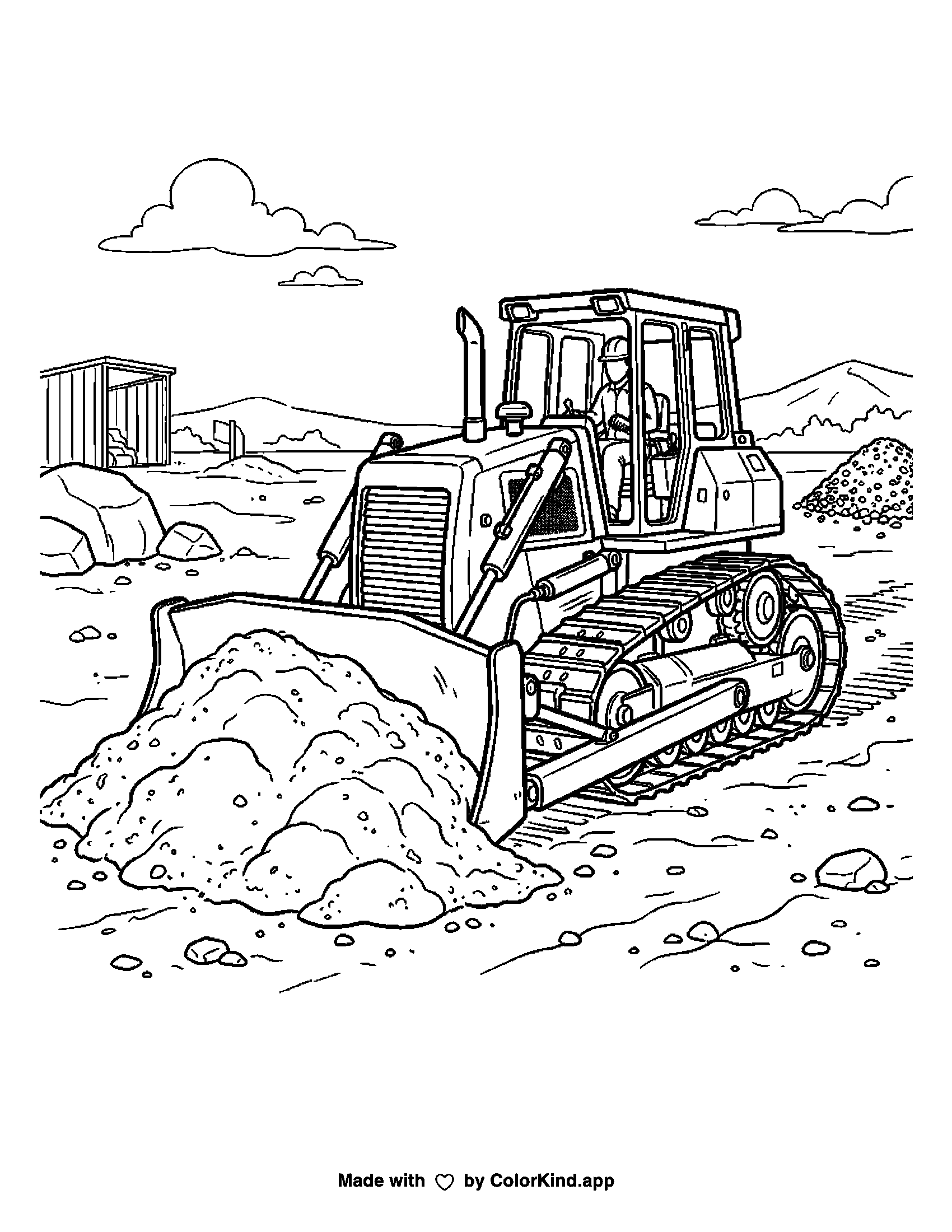 A print-ready ColorKind example for construction vehicle coloring page ideas