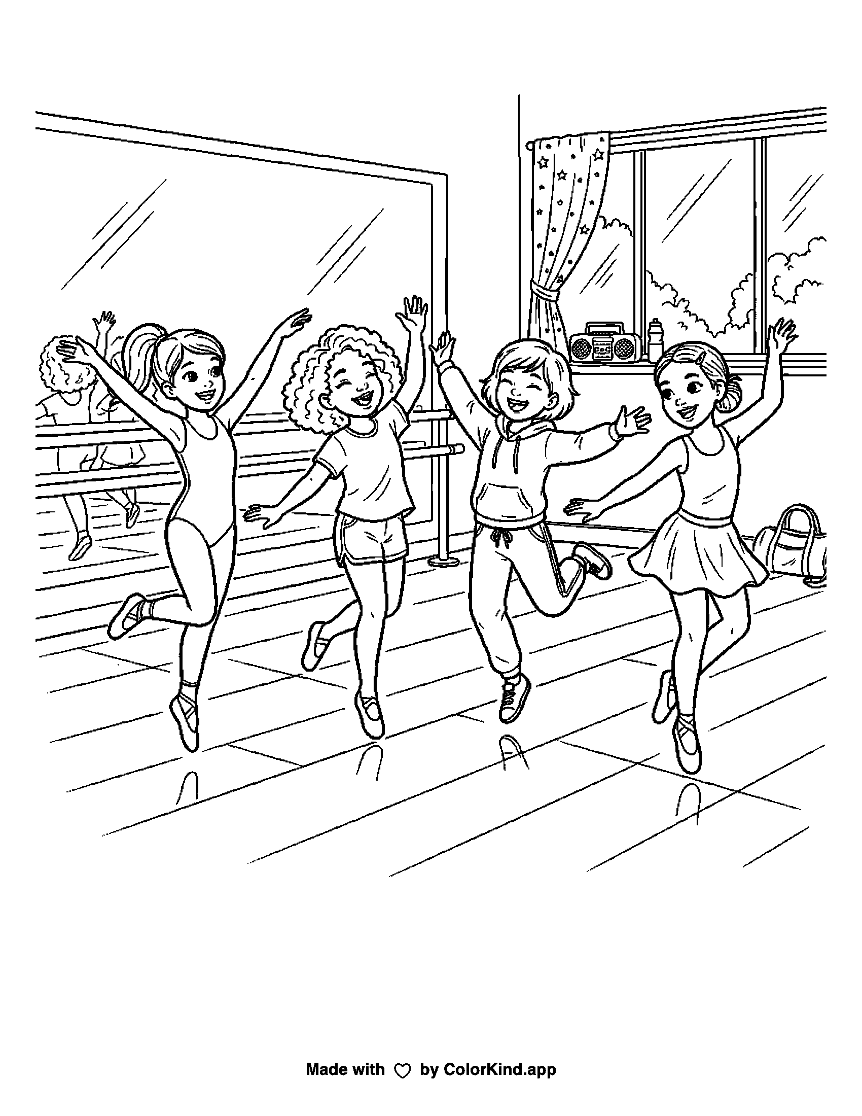 A print-ready ColorKind example for dance coloring page ideas