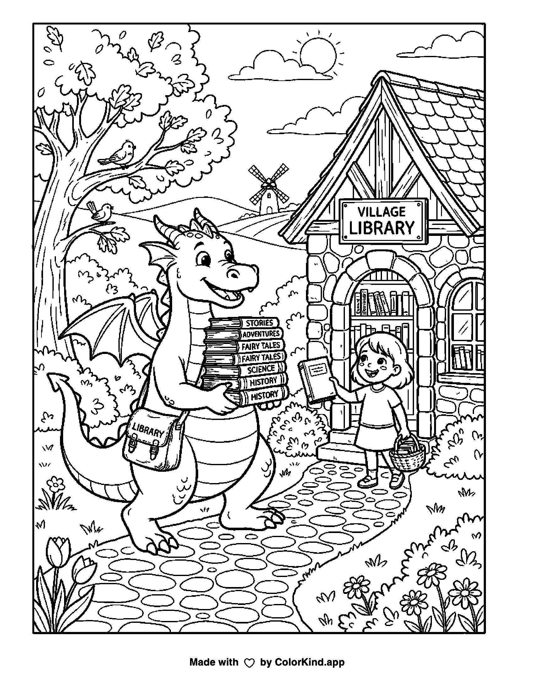 A print-ready ColorKind example for dragon coloring page ideas