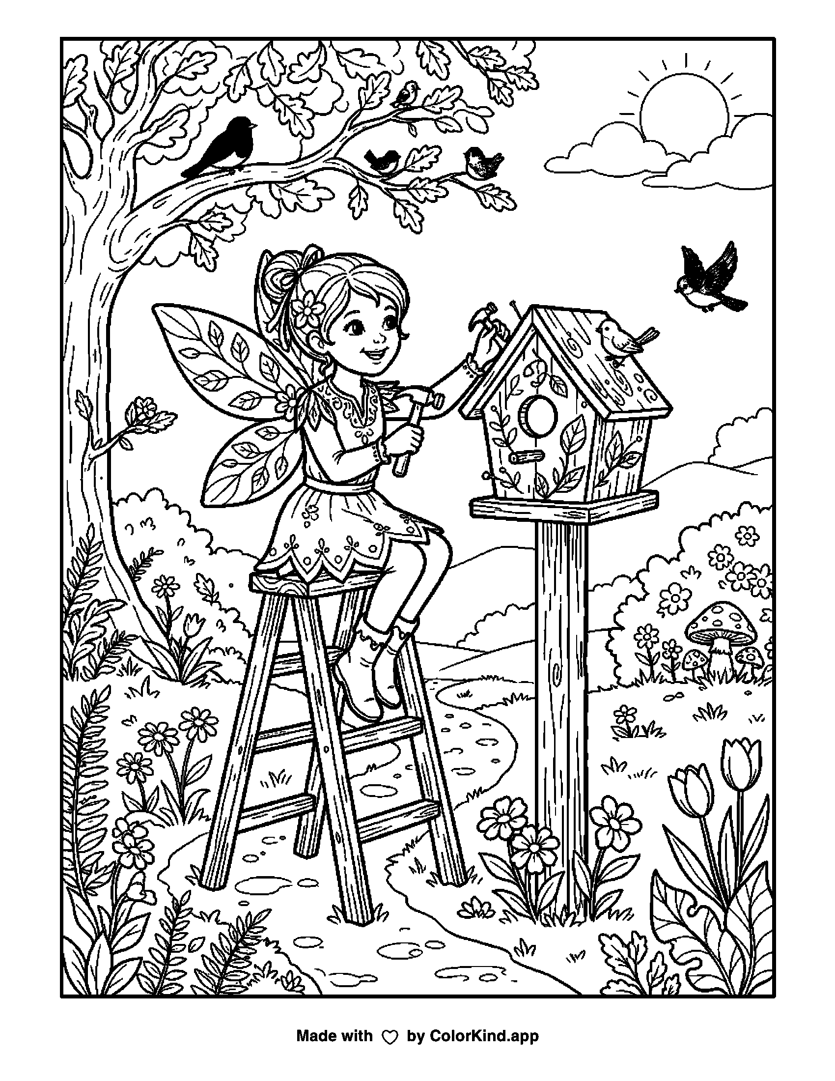 A print-ready ColorKind example for fairy coloring page ideas