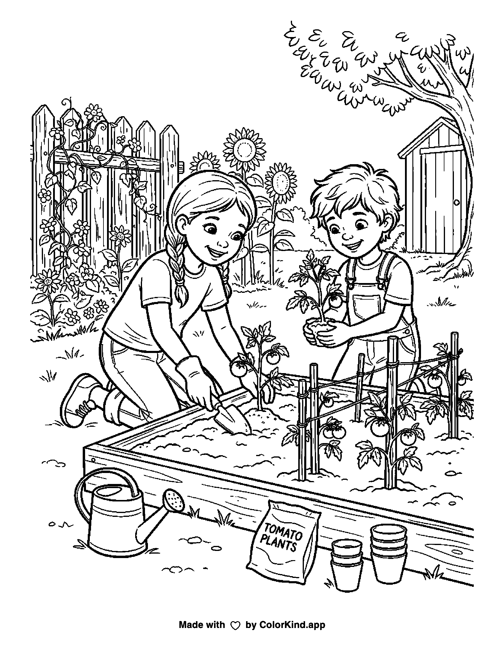 A print-ready ColorKind example for gardening coloring page ideas