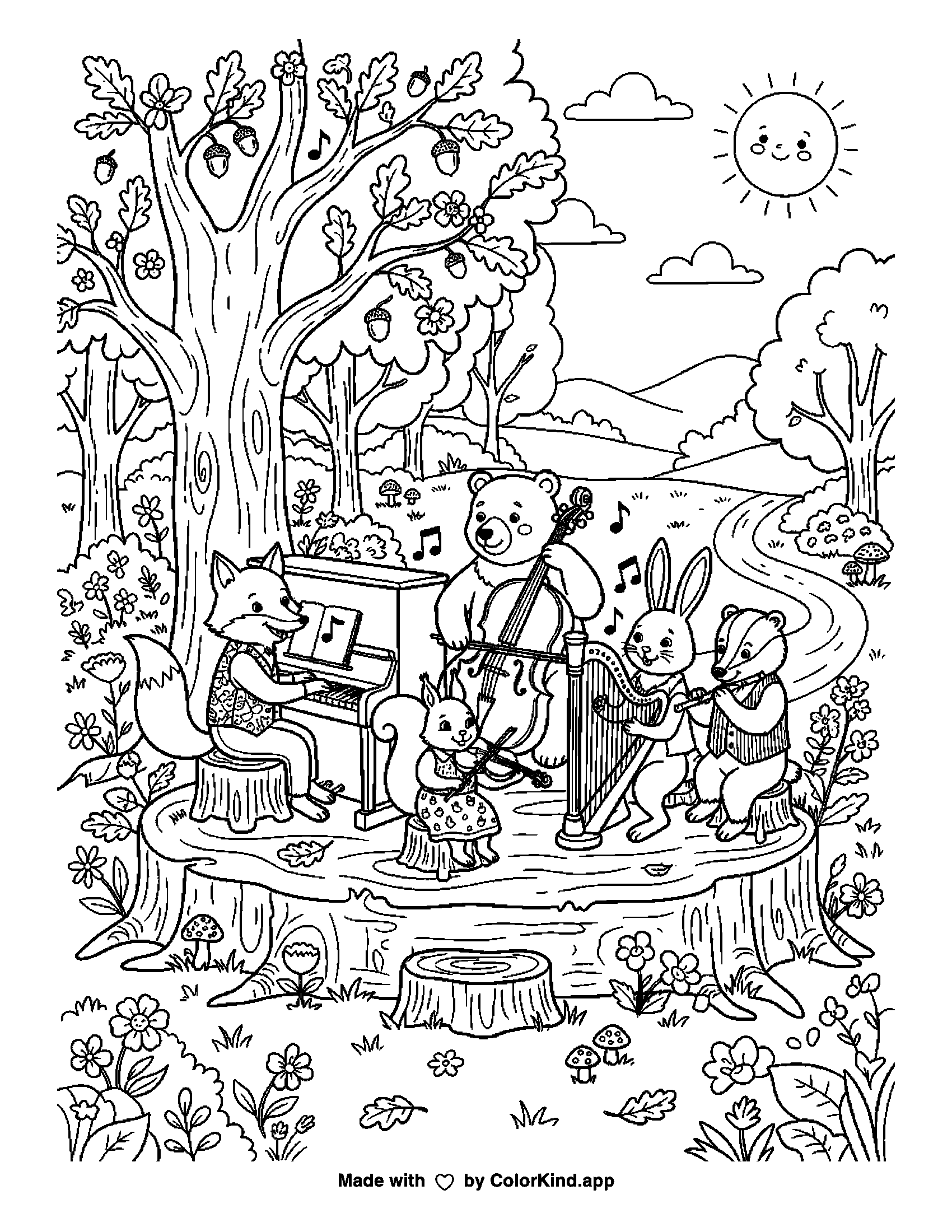 A print-ready ColorKind example for music coloring page ideas