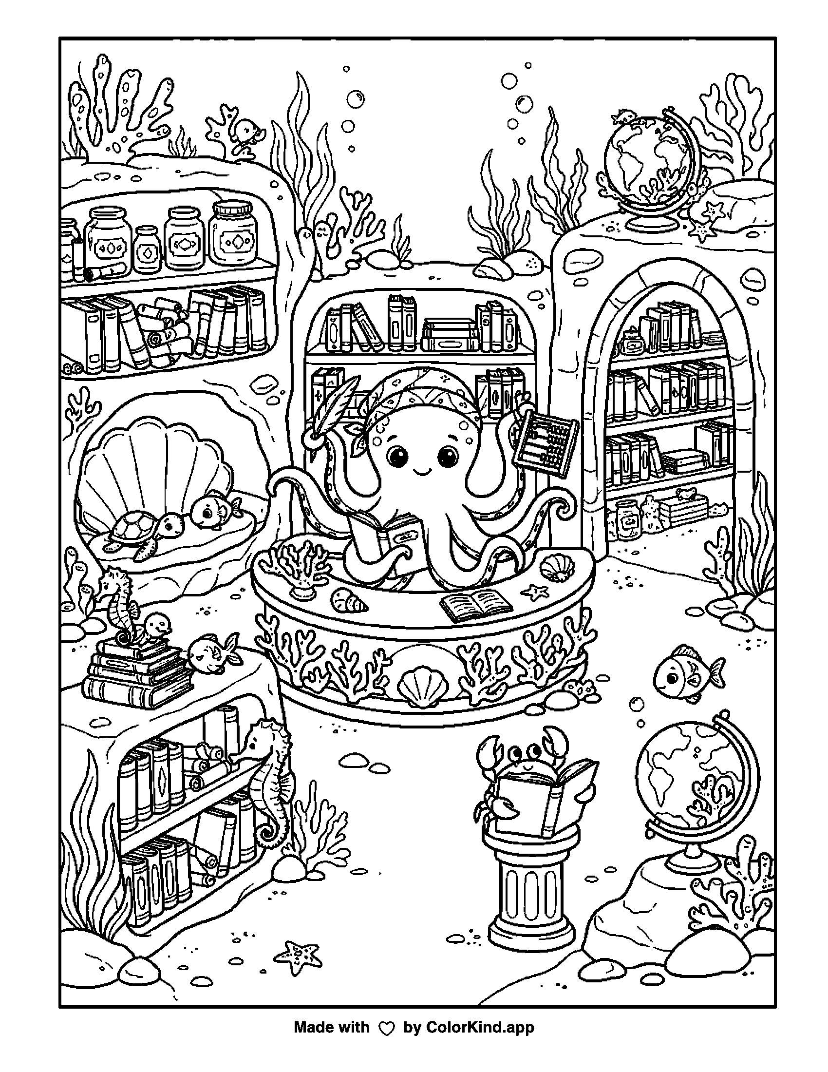 A print-ready ColorKind example for ocean animal coloring page ideas