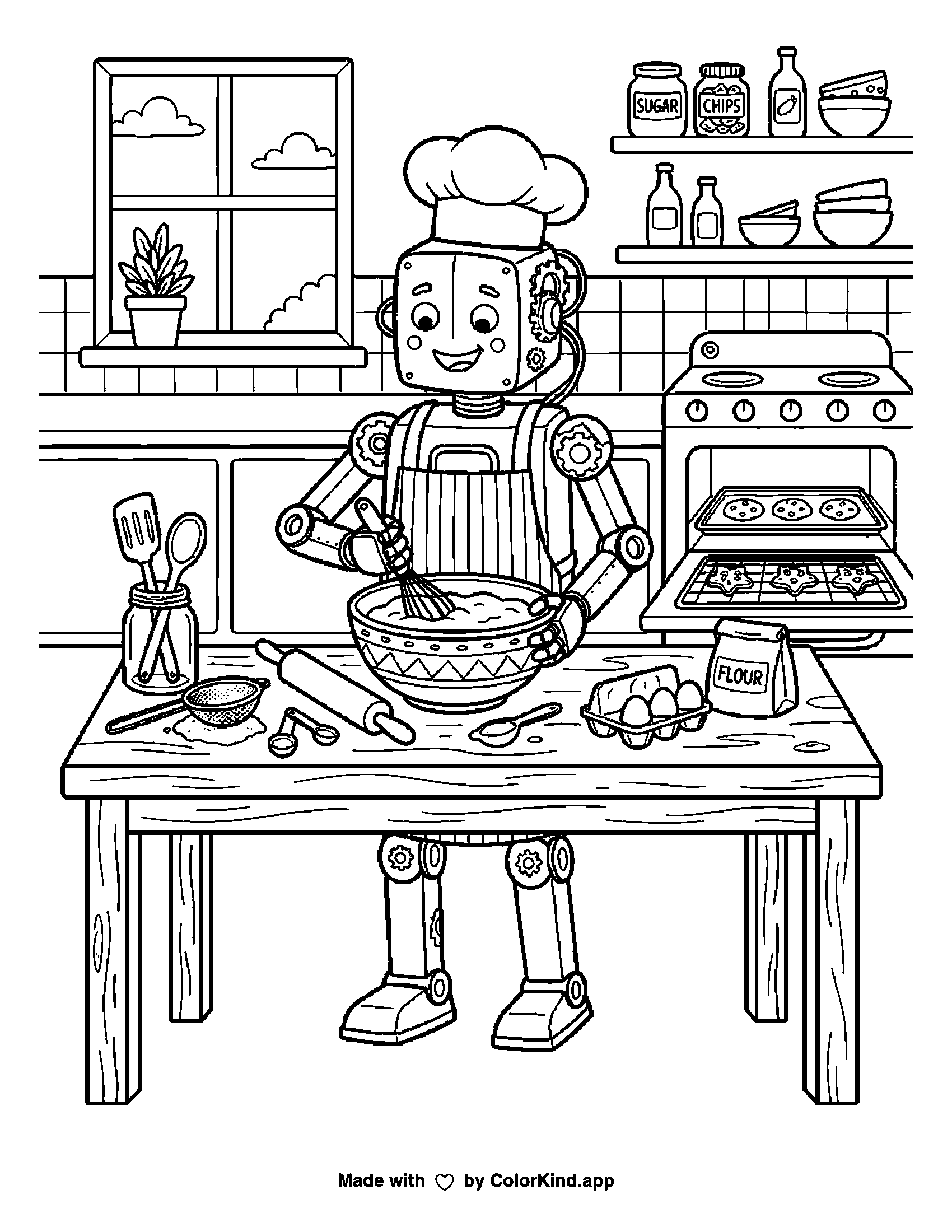 A print-ready ColorKind example for robot coloring page ideas