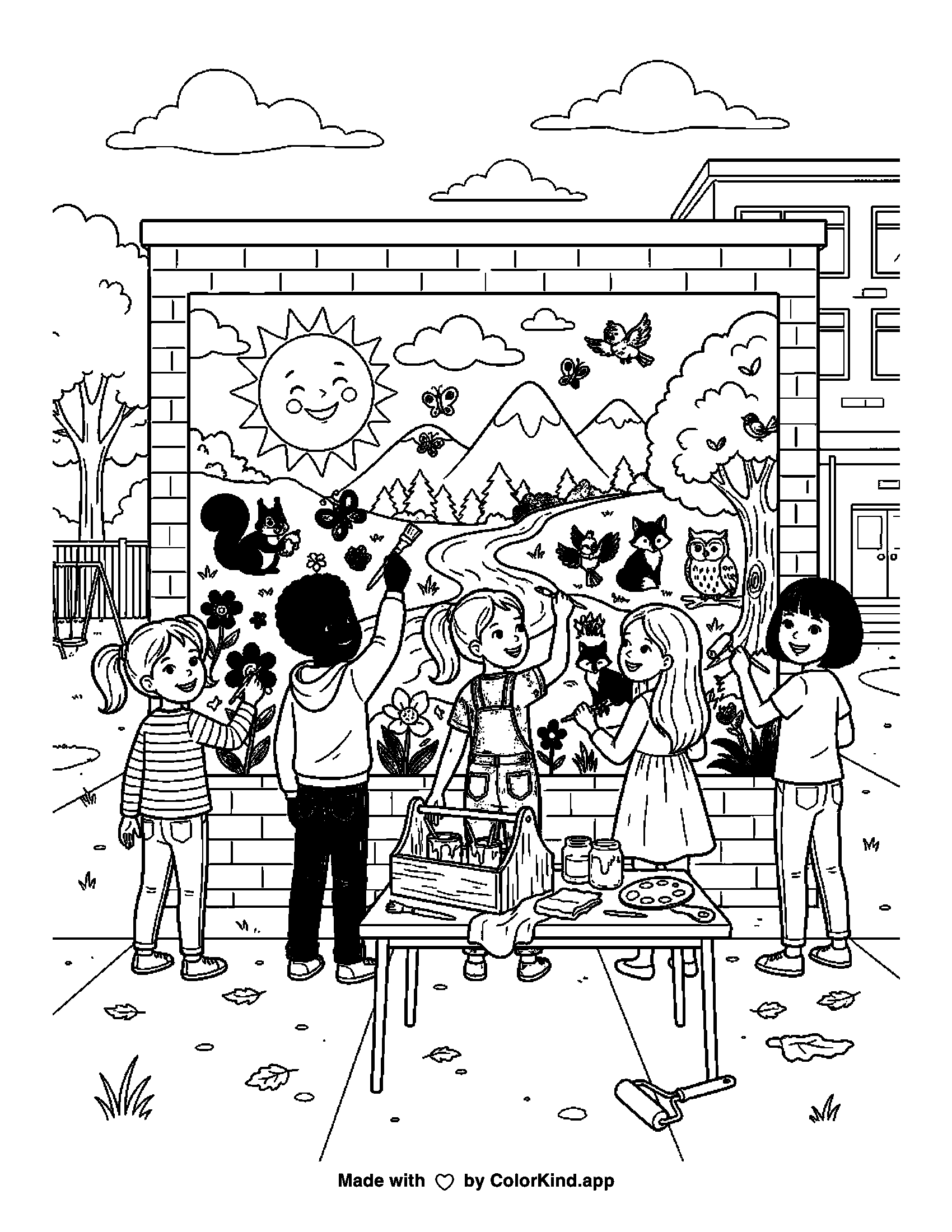 Original school-themed coloring page for a classroom activity