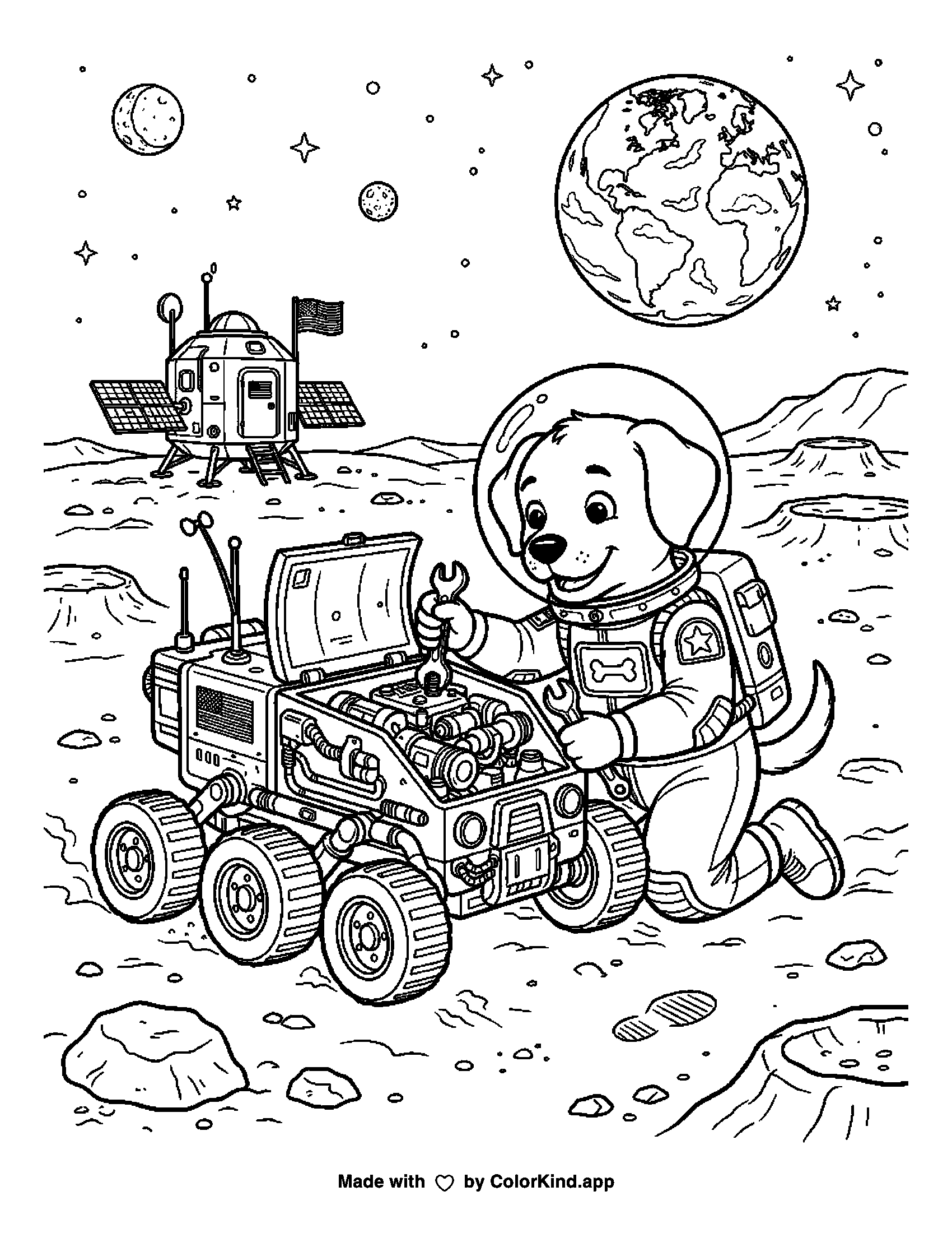 A print-ready ColorKind example for space coloring page ideas