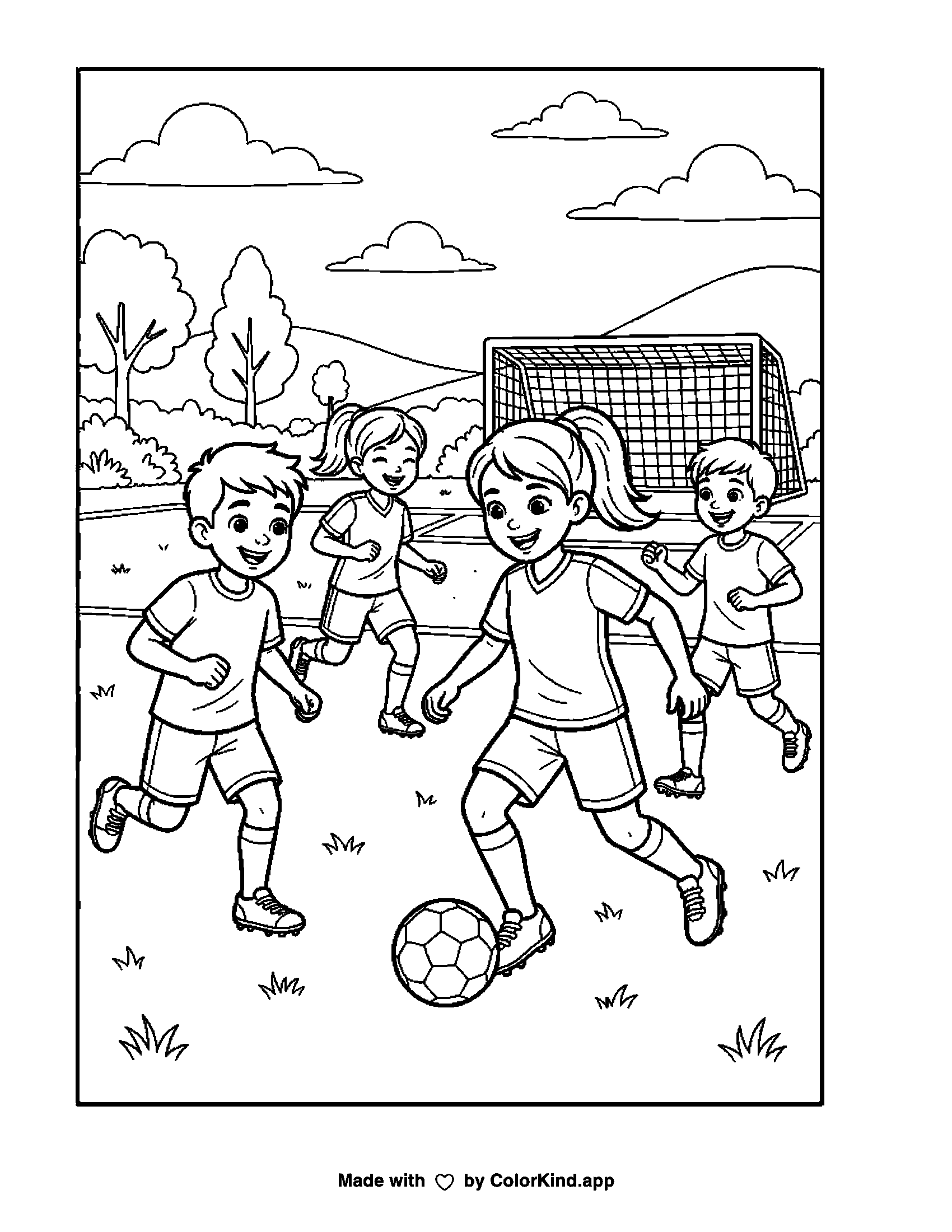 A print-ready ColorKind example for sports coloring page ideas