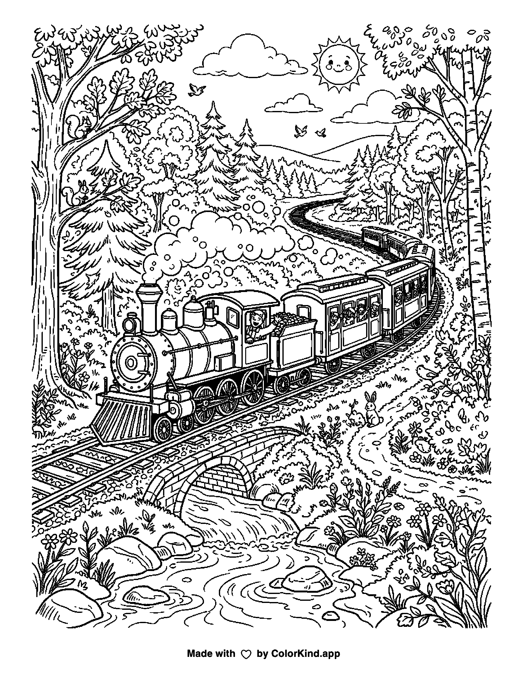 A print-ready ColorKind example for train coloring page ideas