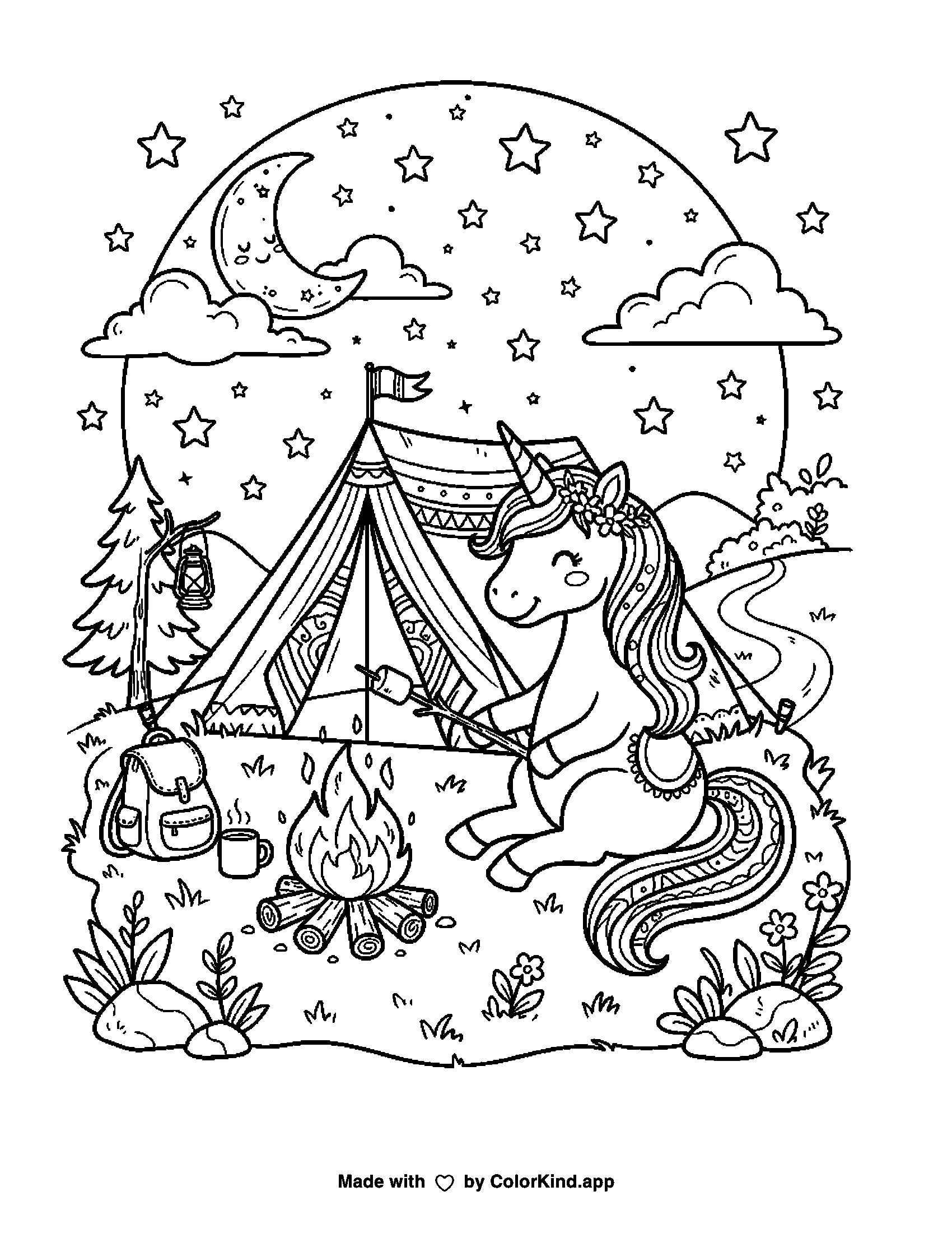 A print-ready ColorKind example for unicorn coloring page ideas