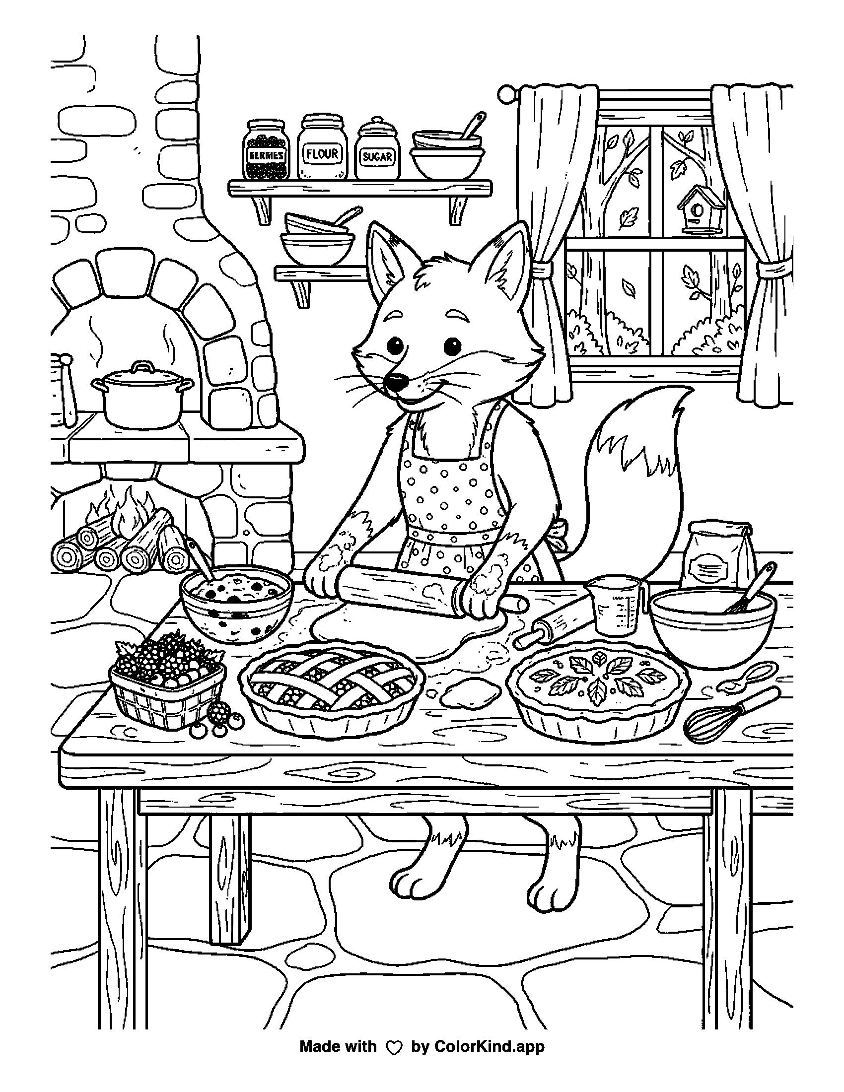 A print-ready ColorKind example for woodland animal coloring page ideas