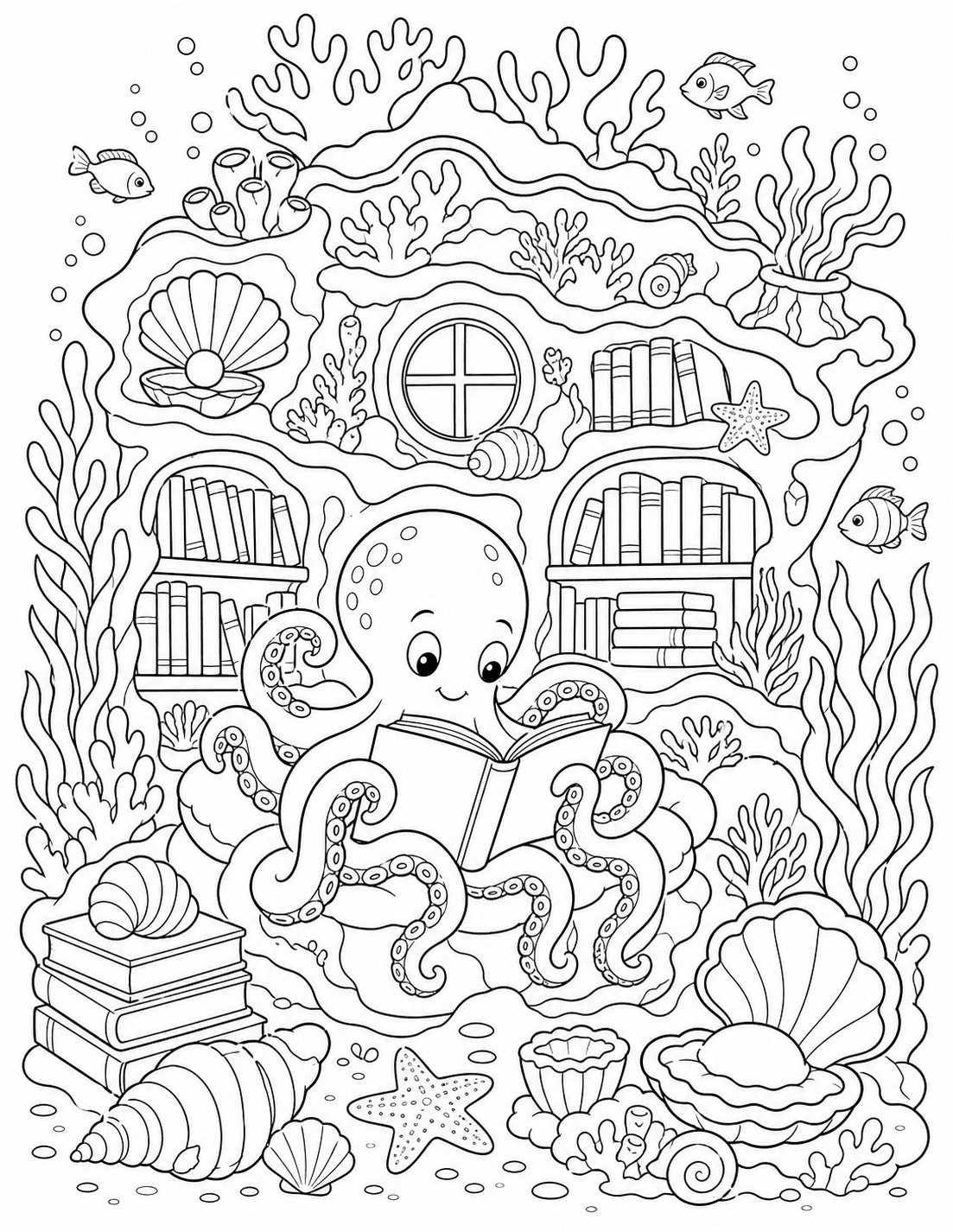 A detailed black-and-white ColorKind page formatted for home printing