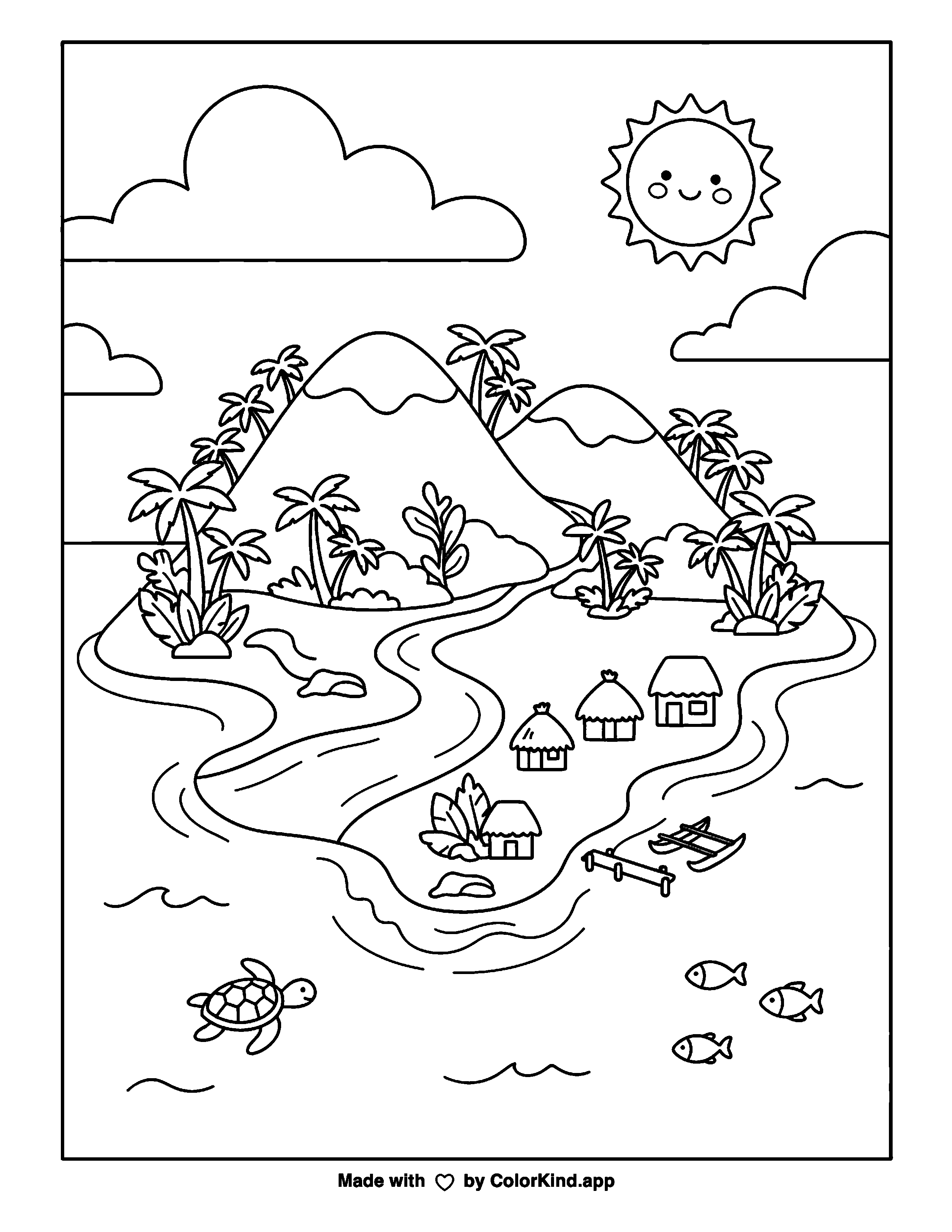 Aerial View of Tropical Islands as a free printable coloring page reviewed by ColorKind