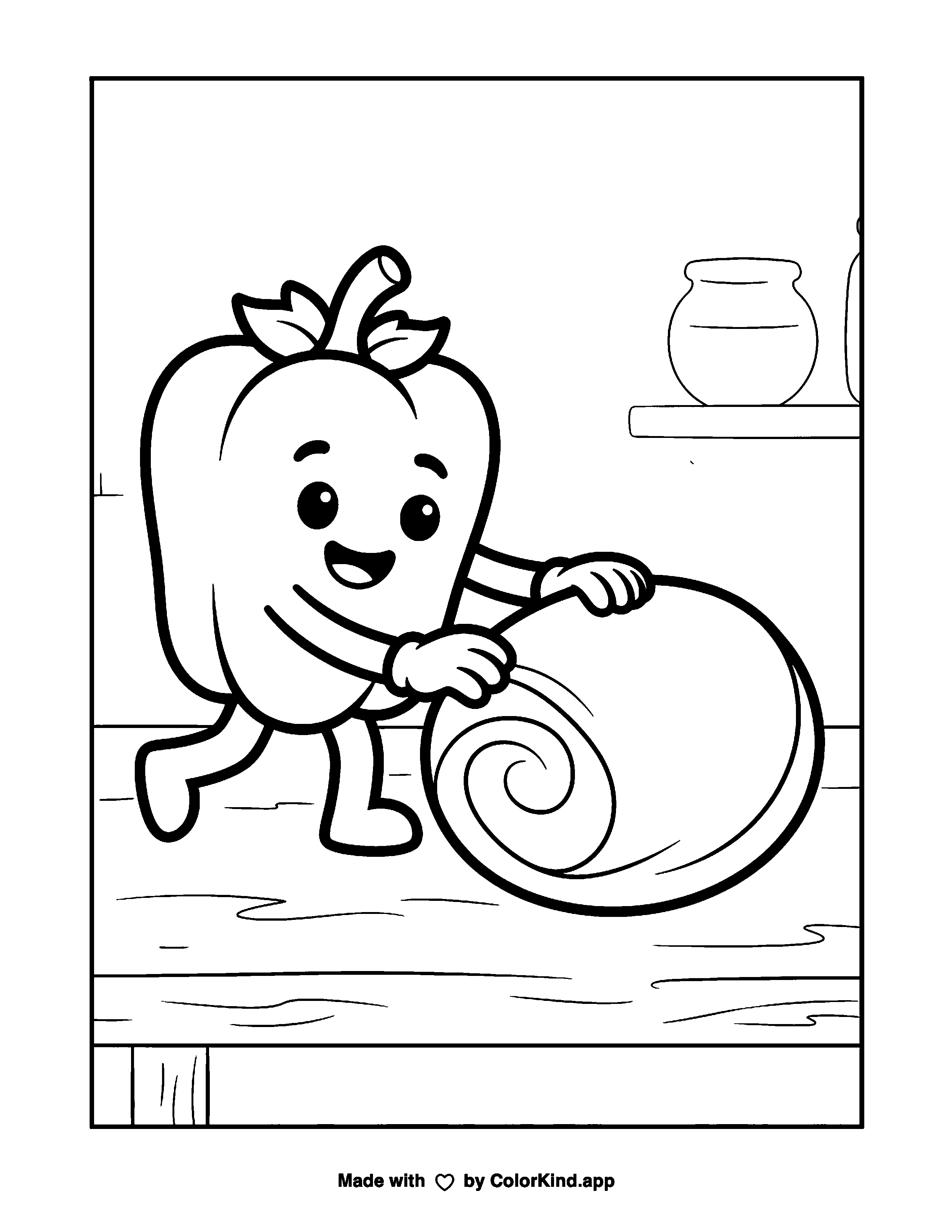 Bell Pepper and Tortilla Kitchen Scene as a free printable coloring page reviewed by ColorKind