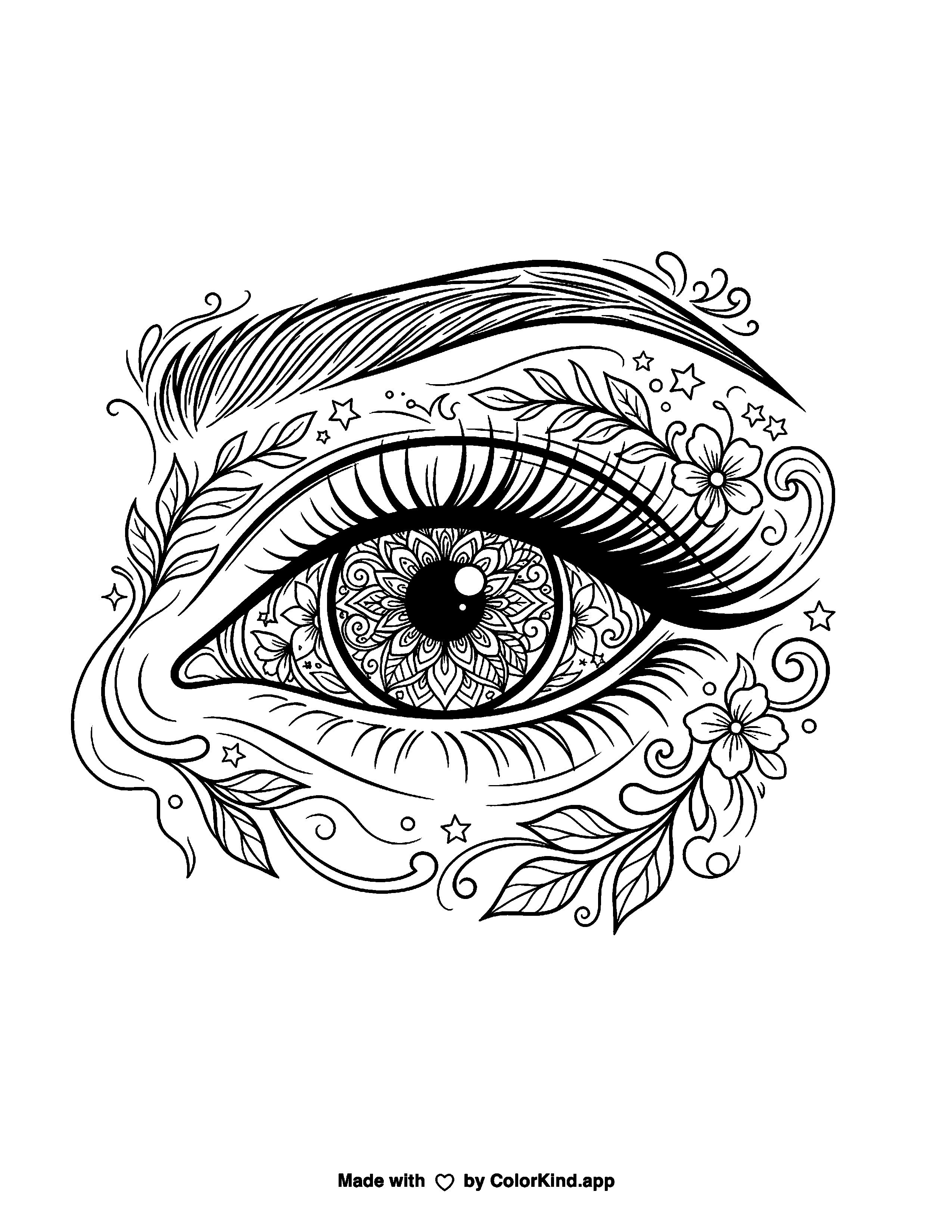 Detailed Stylized Eye Outline as a free printable coloring page reviewed by ColorKind