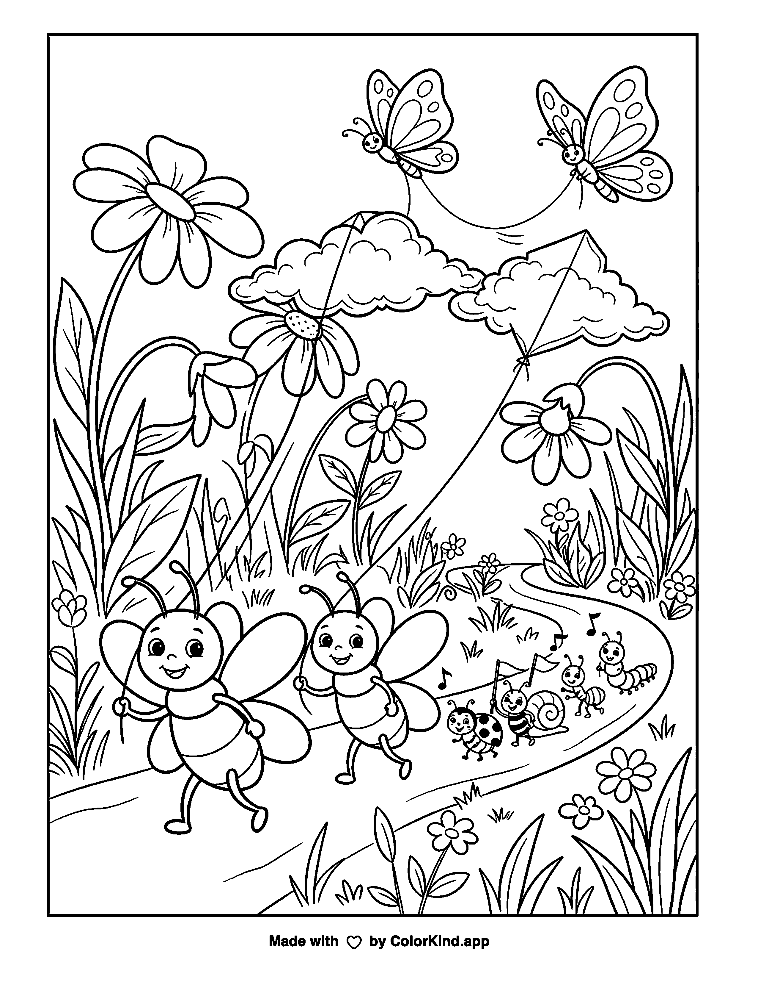 Firefly Garden Parade as a free printable coloring page reviewed by ColorKind