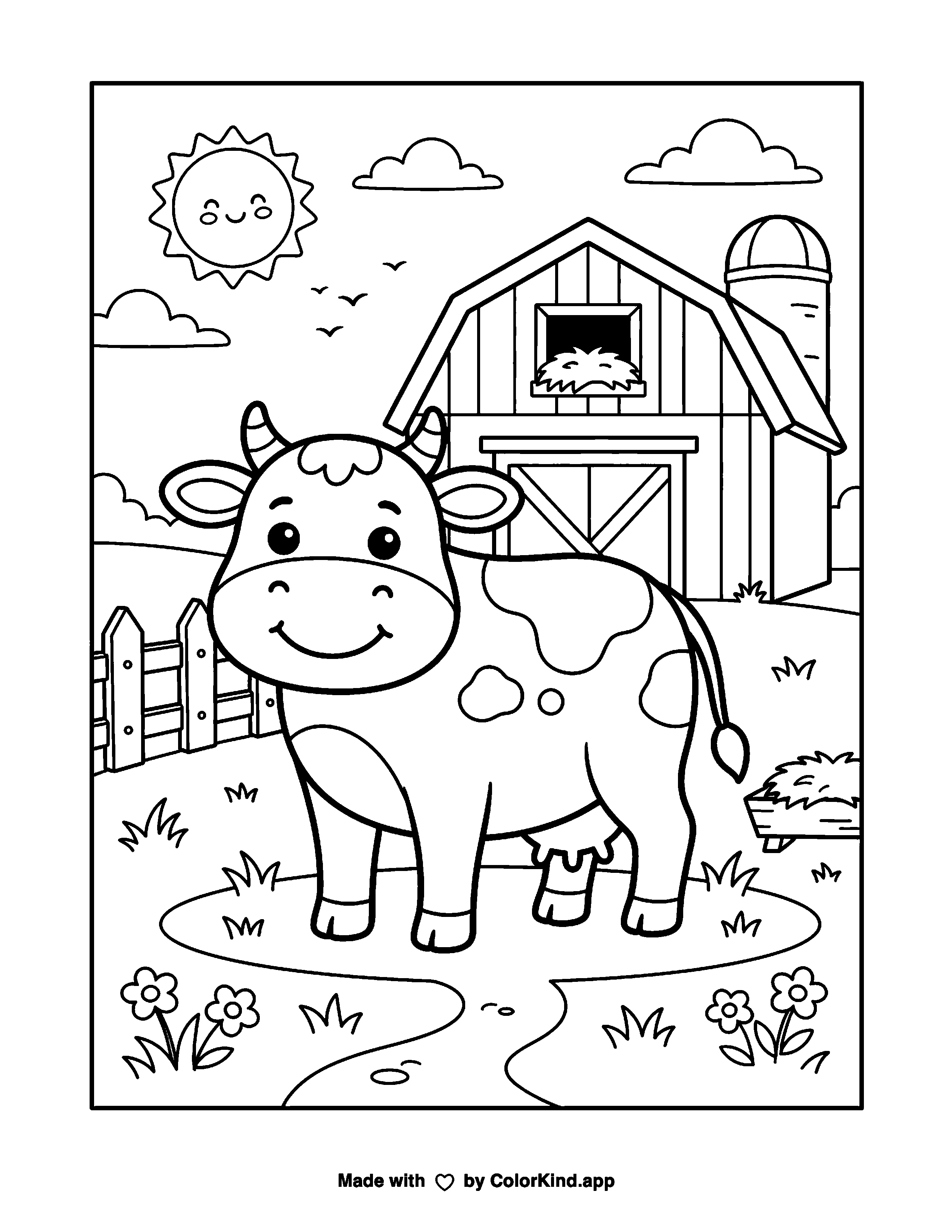 Friendly Barn Animals Coloring Page as a free printable coloring page reviewed by ColorKind
