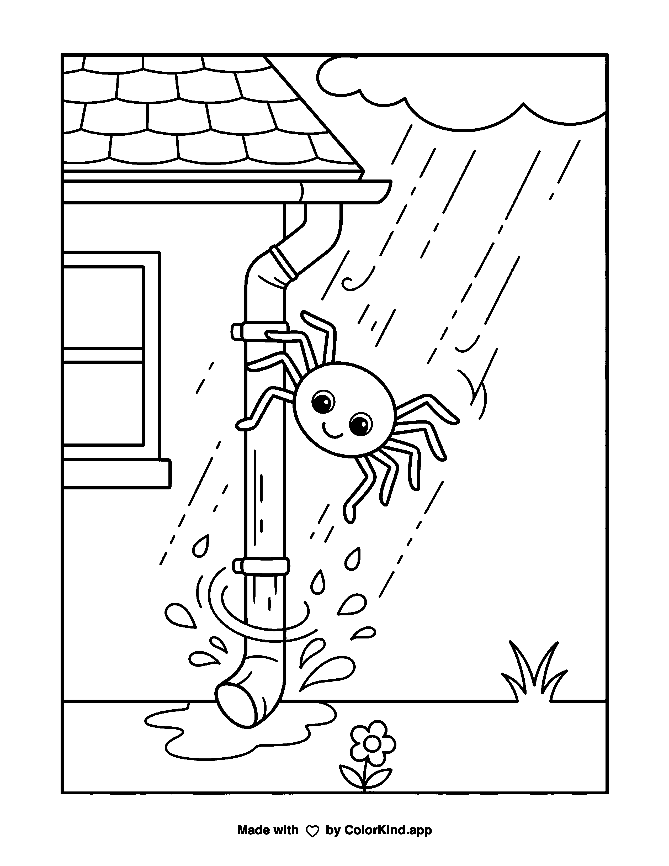 Garden Spider and Rain Coloring Page as a free printable coloring page reviewed by ColorKind