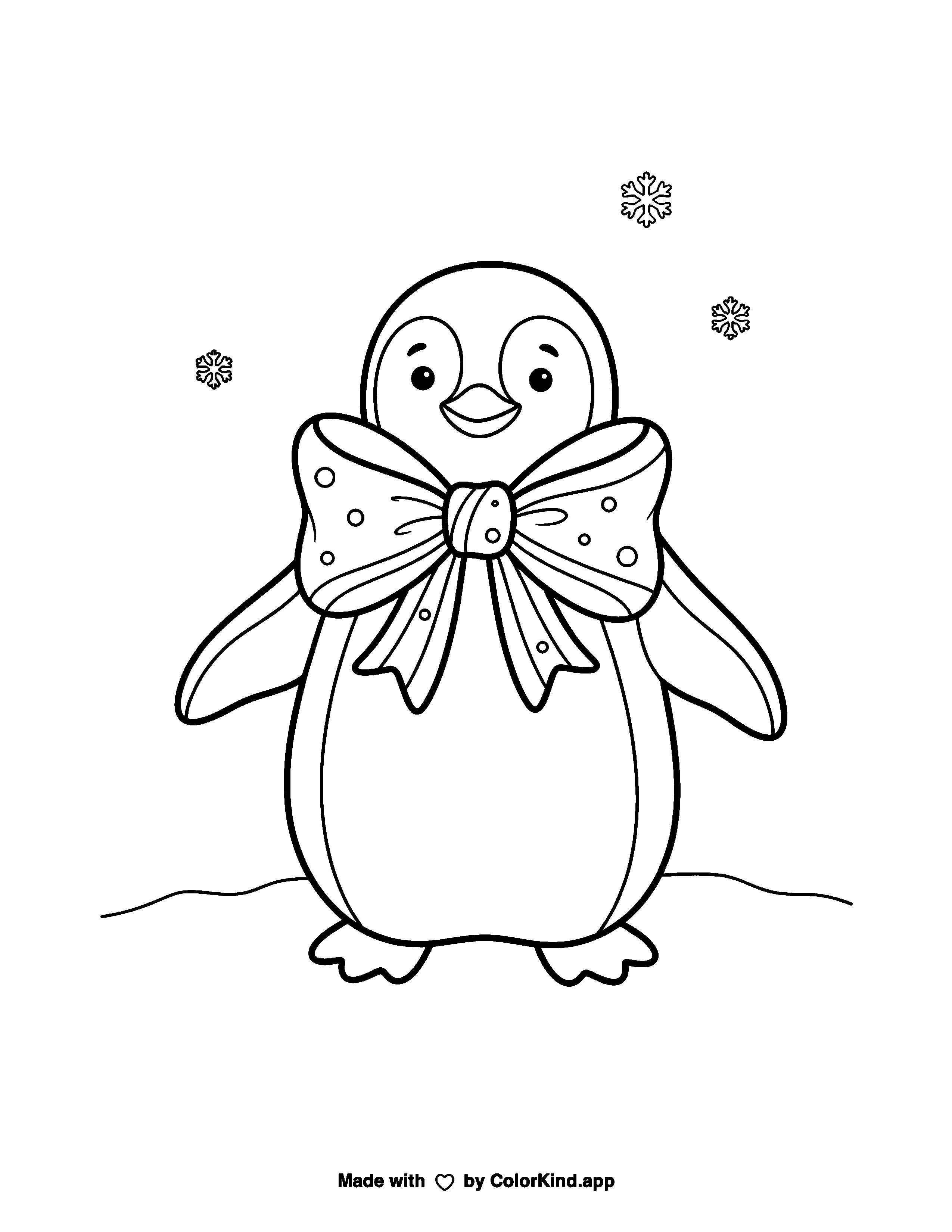 Penguin with an Oversized Bow Tie as a free printable coloring page reviewed by ColorKind