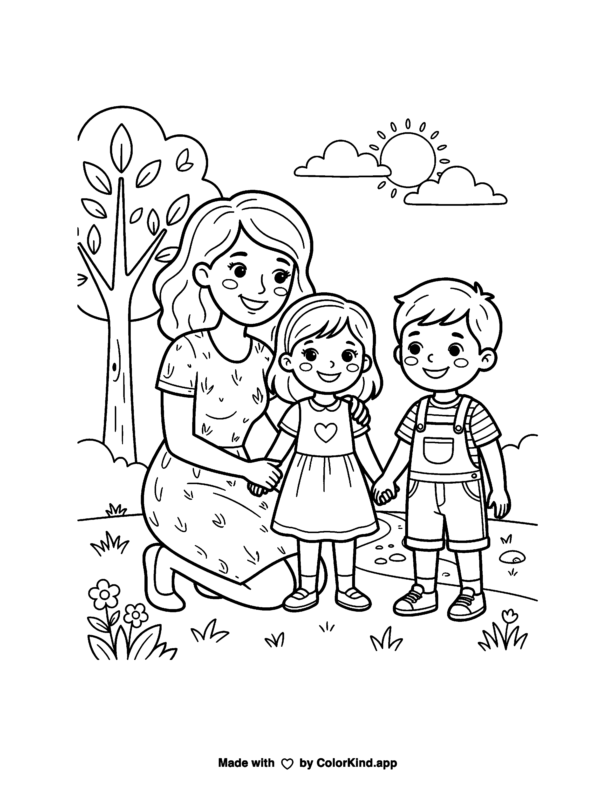 Three Friends Portrait as a free printable coloring page reviewed by ColorKind