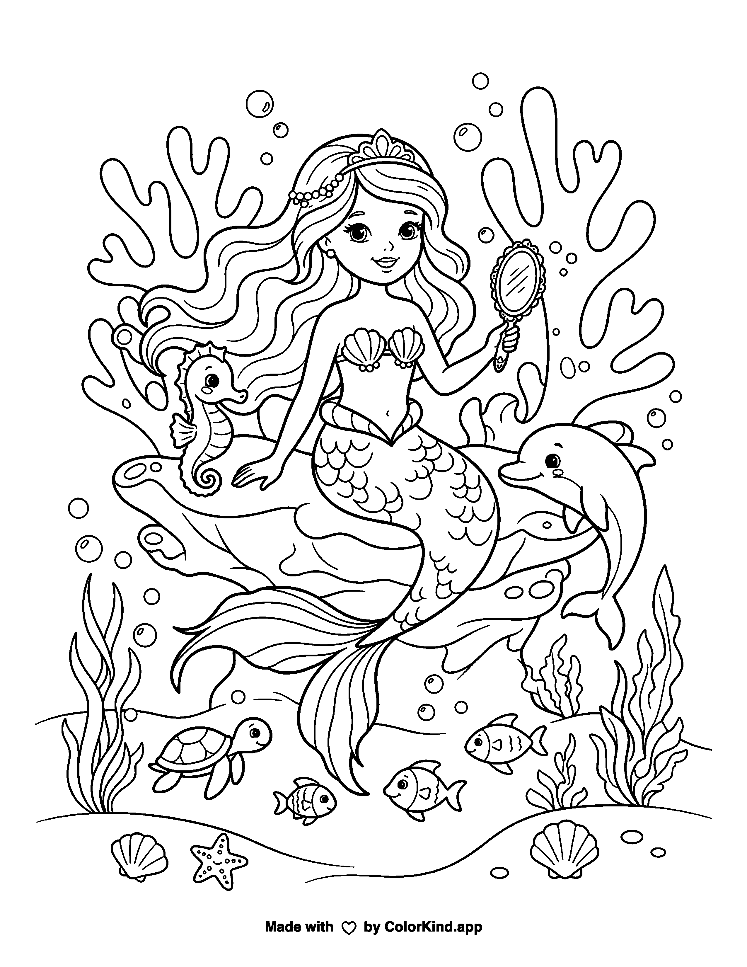 Undersea Mermaid Princess as a free printable coloring page reviewed by ColorKind