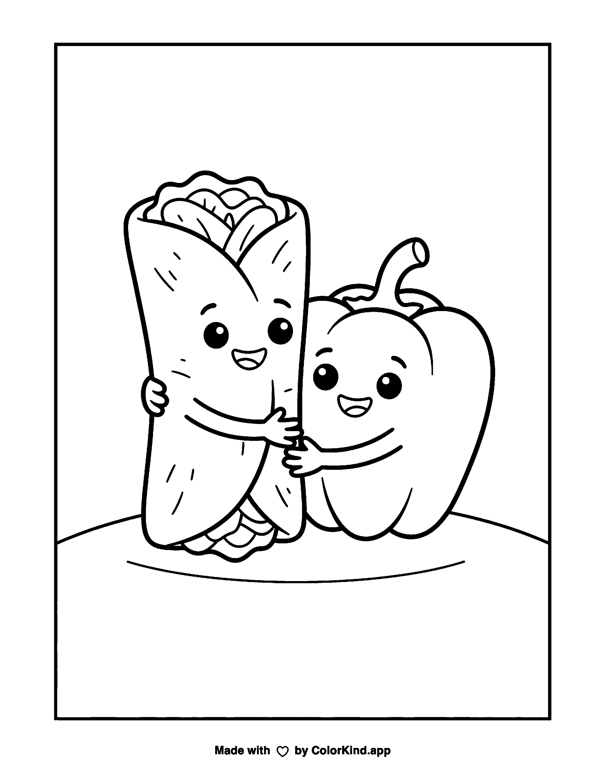 Wrapped Fajita with Bell Pepper as a free printable coloring page reviewed by ColorKind