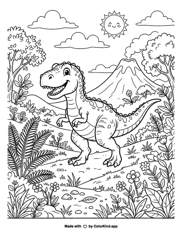 T-Rex Cartoon as clean black-and-white printable line art made by ColorKind