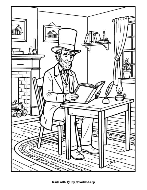 Abraham Lincoln as clean black-and-white printable line art made by ColorKind