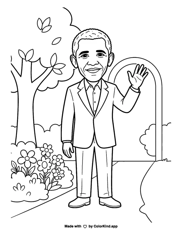 Barack Obama as clean black-and-white printable line art made by ColorKind