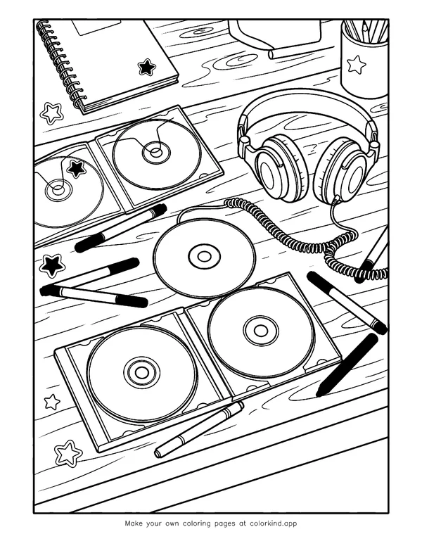Making a Y2K CD Mix as black-and-white printable coloring art